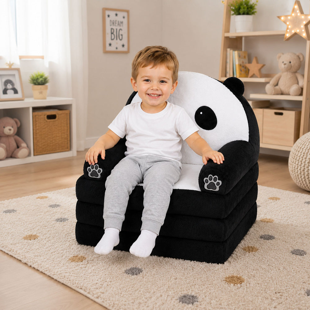 Panda 2in1 Children's Soft Sofa Armchair/Lounge Chair Black and White