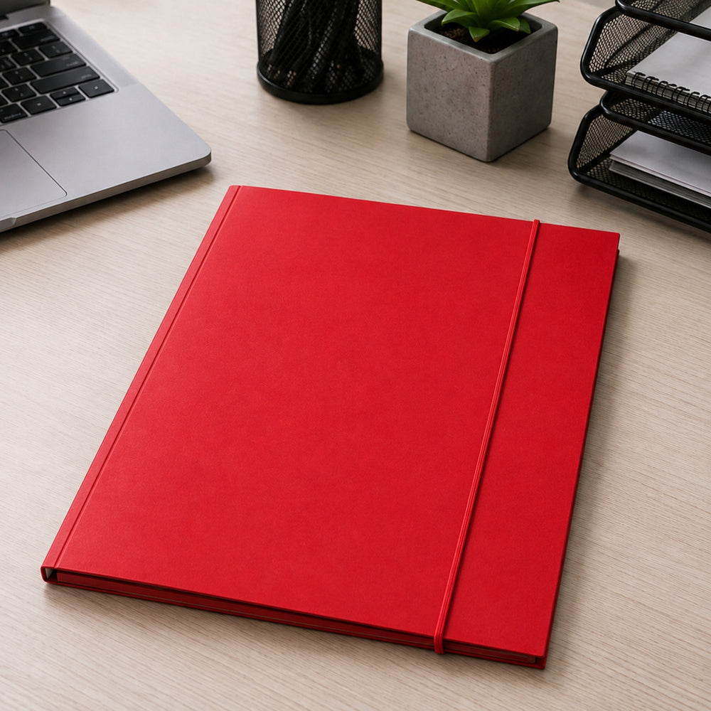 Cardboard Folder with Elastic Band, Lacquered, A4, 300 g/m2, Red