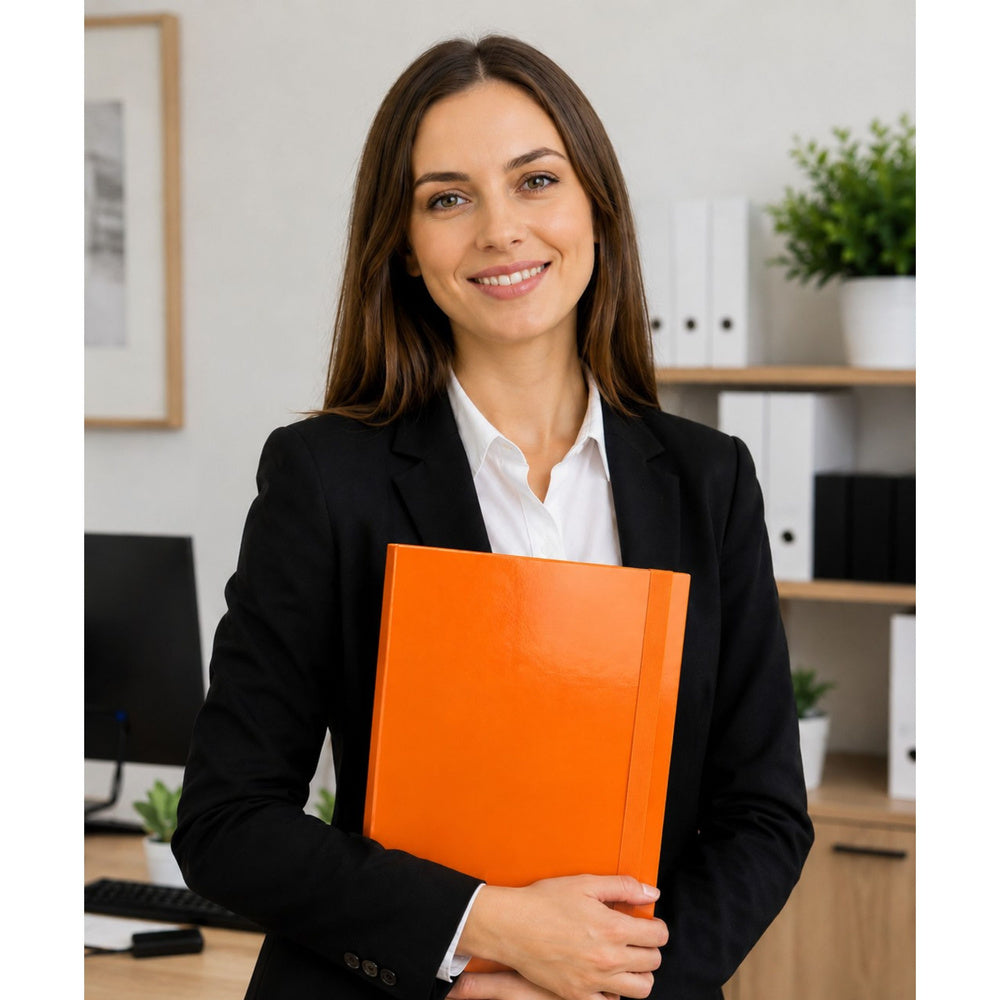 Folder for documents with elastic band, hard, office, orange, A4/4.5 cm