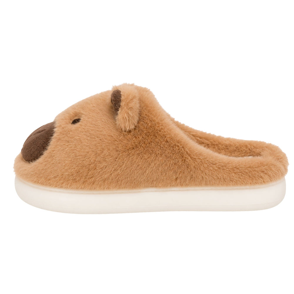 Plush Capybara House Slippers With Ears Warm Soft Beige Size 34-35