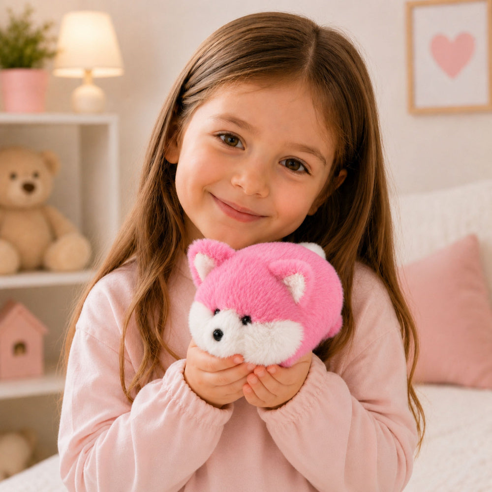 Plush Fox Plush Toy, Pink Soft Fur, 16 cm