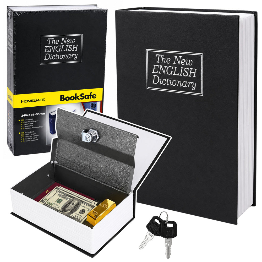 Book-shaped Safe with Key Case, Black, 18x12 cm