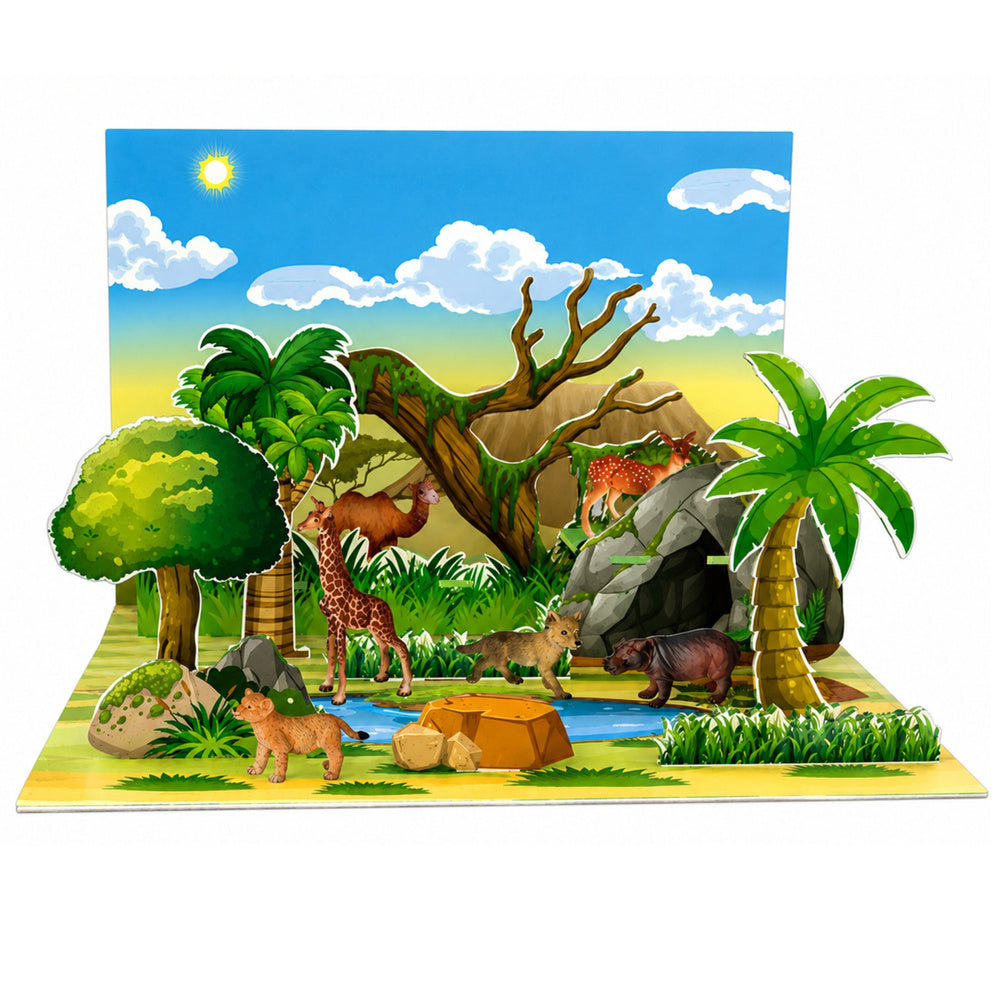 Set of Wild Animals Figures Fox Giraffe Hippo Deer Park 3D Board