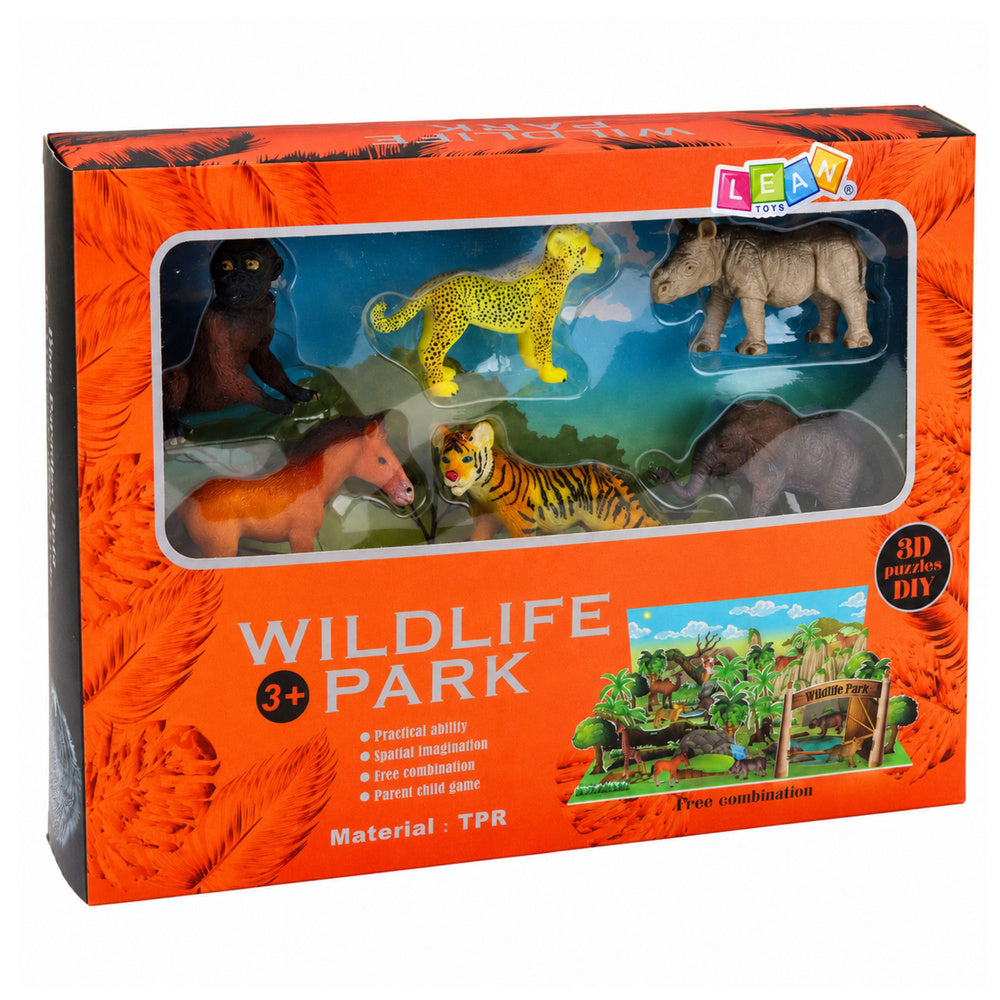 Wild Animals Figures Set Leopard Tiger Elephant Horse Park 3D Board
