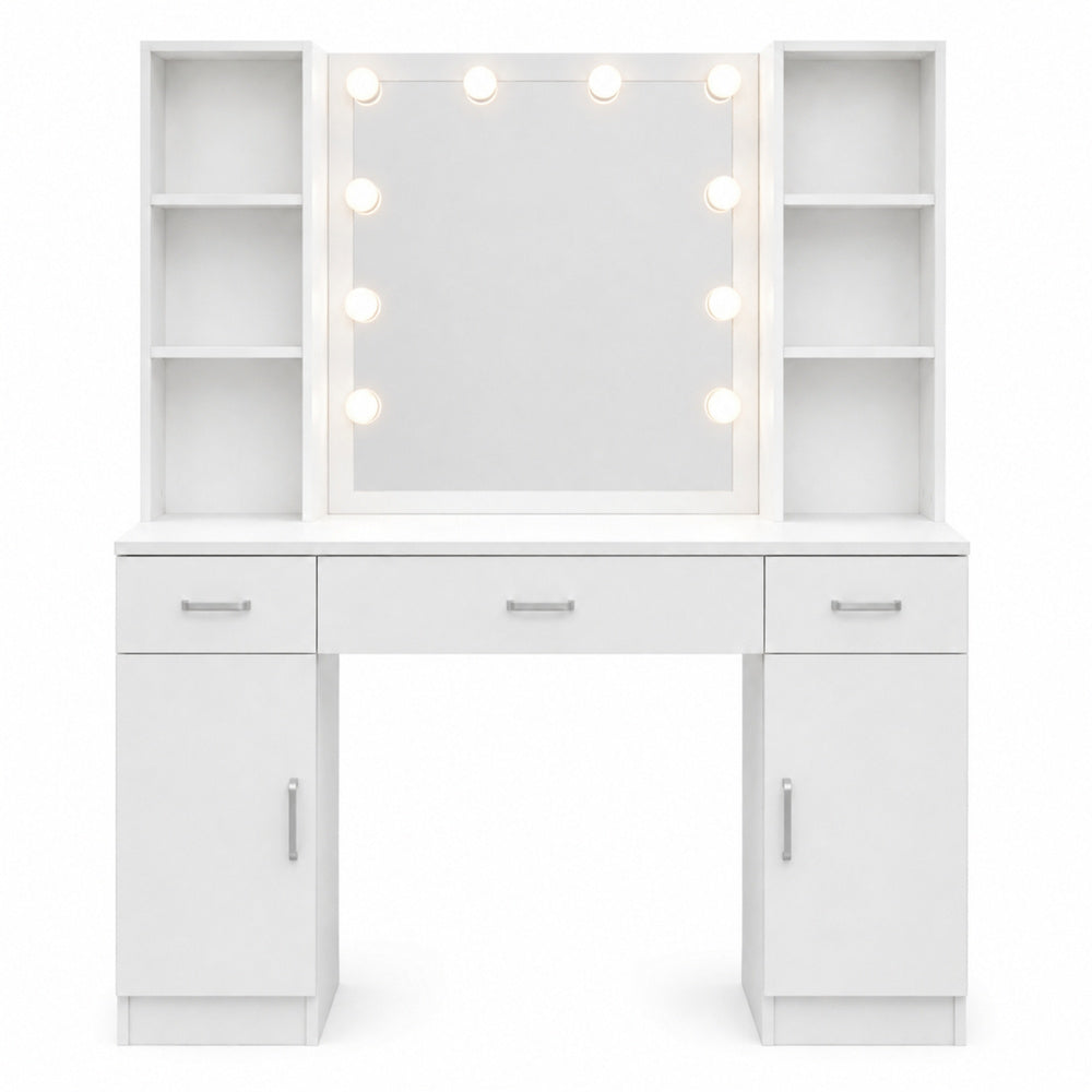 Cosmetic Dressing Table with LED Mirror, Drawer Cabinets, White, 141x114x39 cm