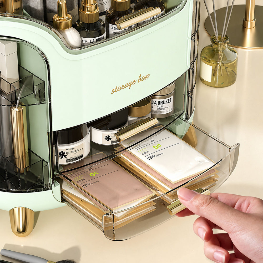 Large Cosmetics Organizer with Drawers and Lid Green