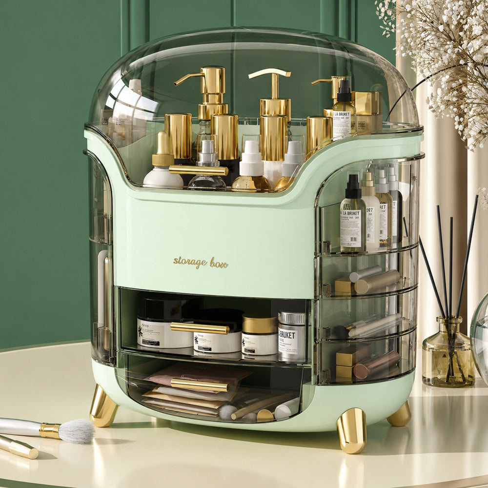 Large Cosmetics Organizer with Drawers and Lid Green