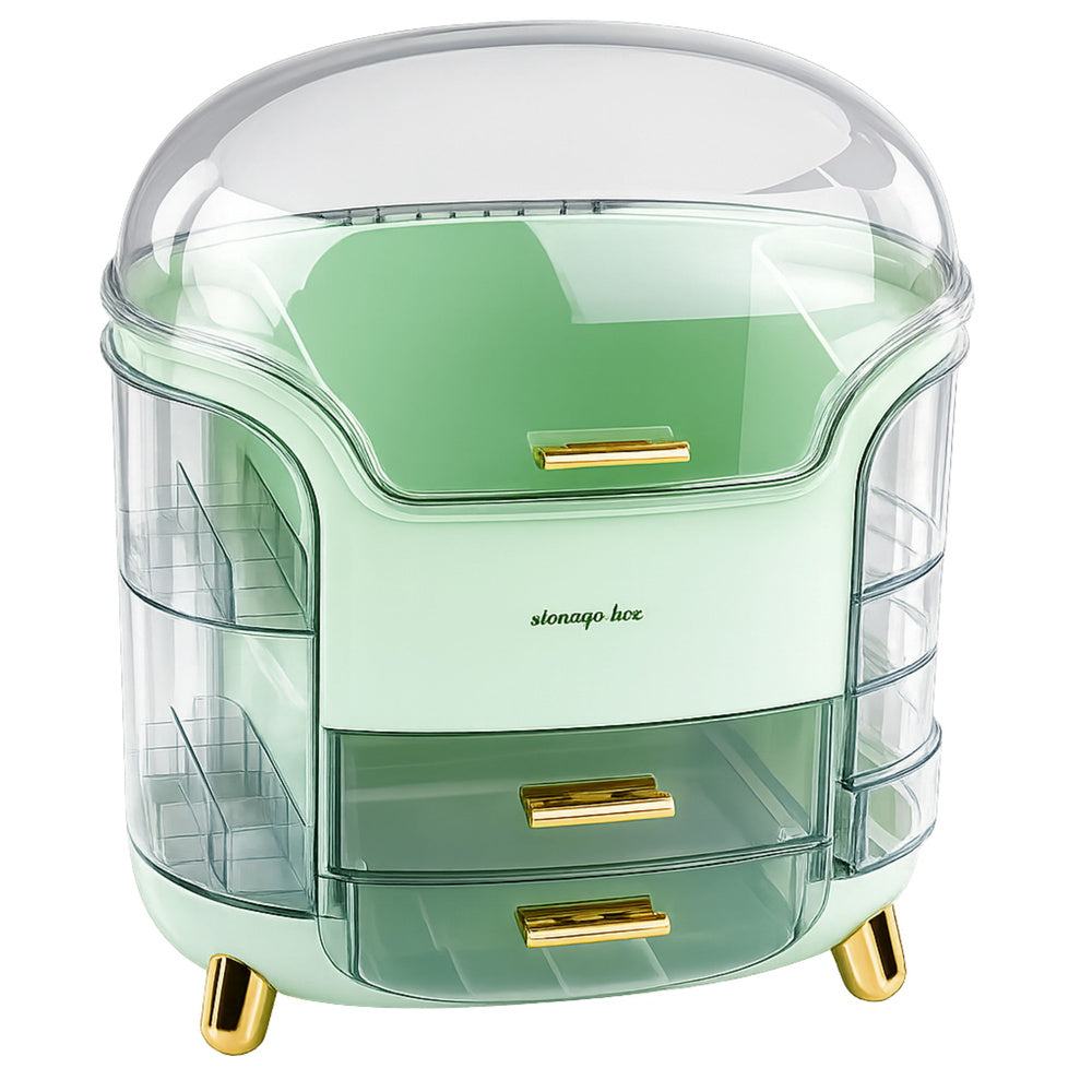 Large Cosmetics Organizer with Drawers and Lid Green