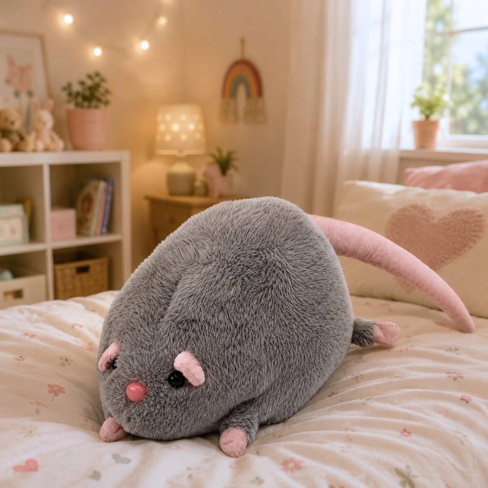 Plush Toy Rat with a Long Tail, Gray, 40cm