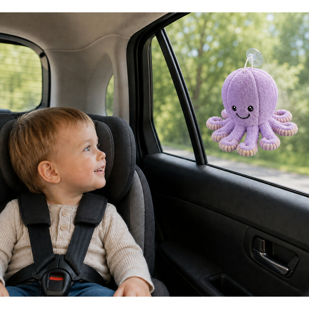 Plush Octopus Plush Toy with Suction Cup, Purple, 16 cm