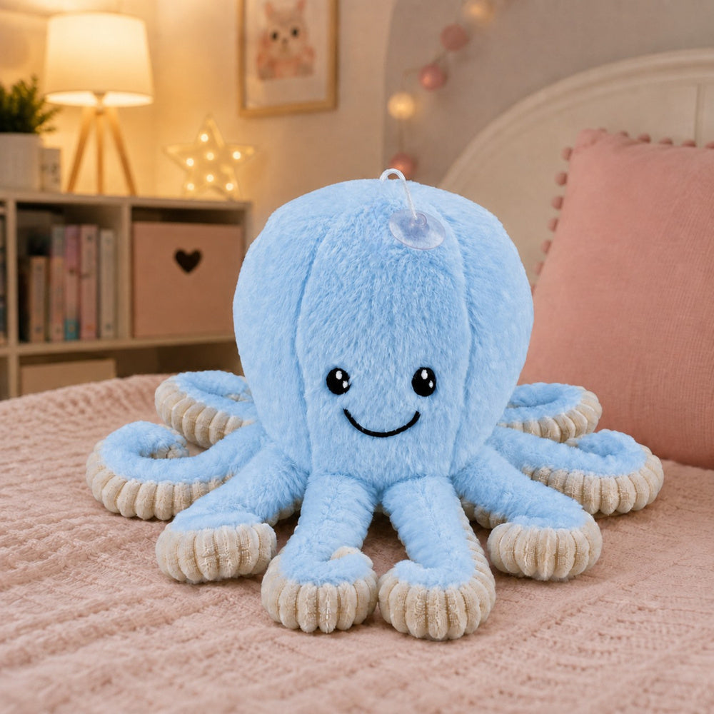 Plush Octopus Plush Toy with Suction Cup, Blue, 16 cm
