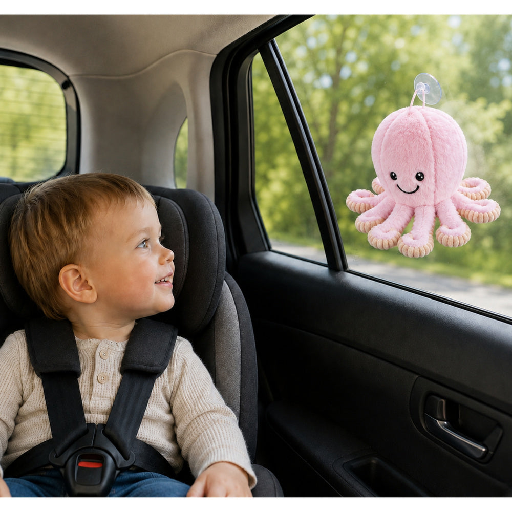 Plush Octopus Plush Toy with Suction Cup, Pink, 16 cm