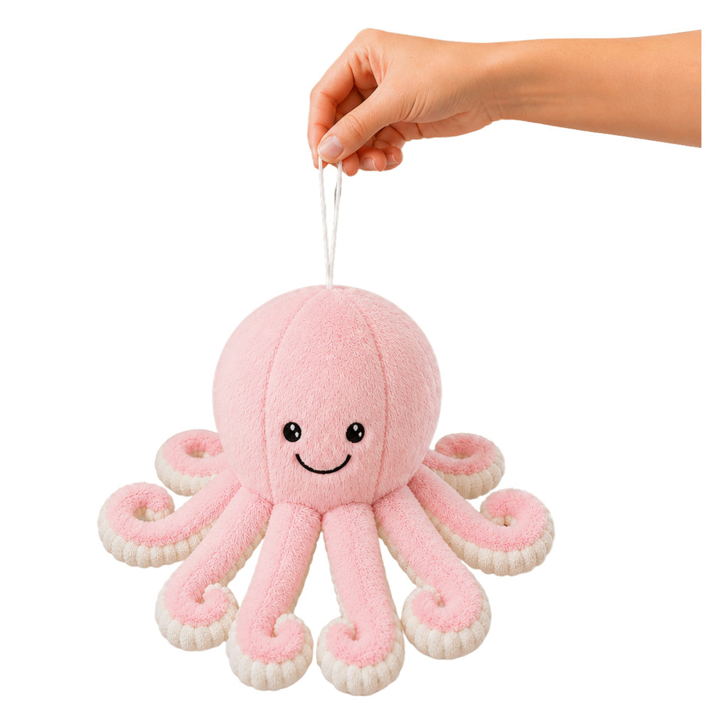 Plush Octopus Plush Toy with Suction Cup, Pink, 16 cm