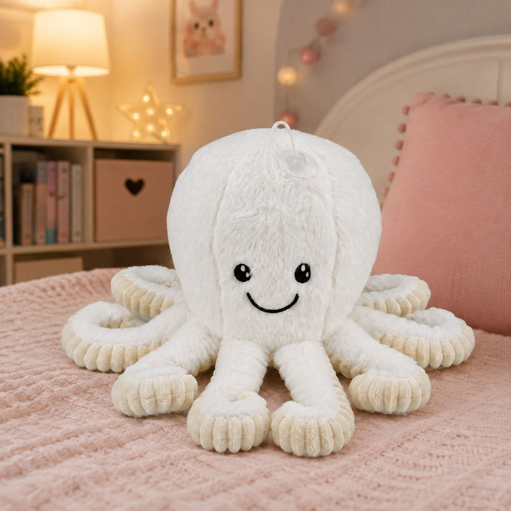 Plush Octopus Plush Toy with Suction Cup, White, 16 cm
