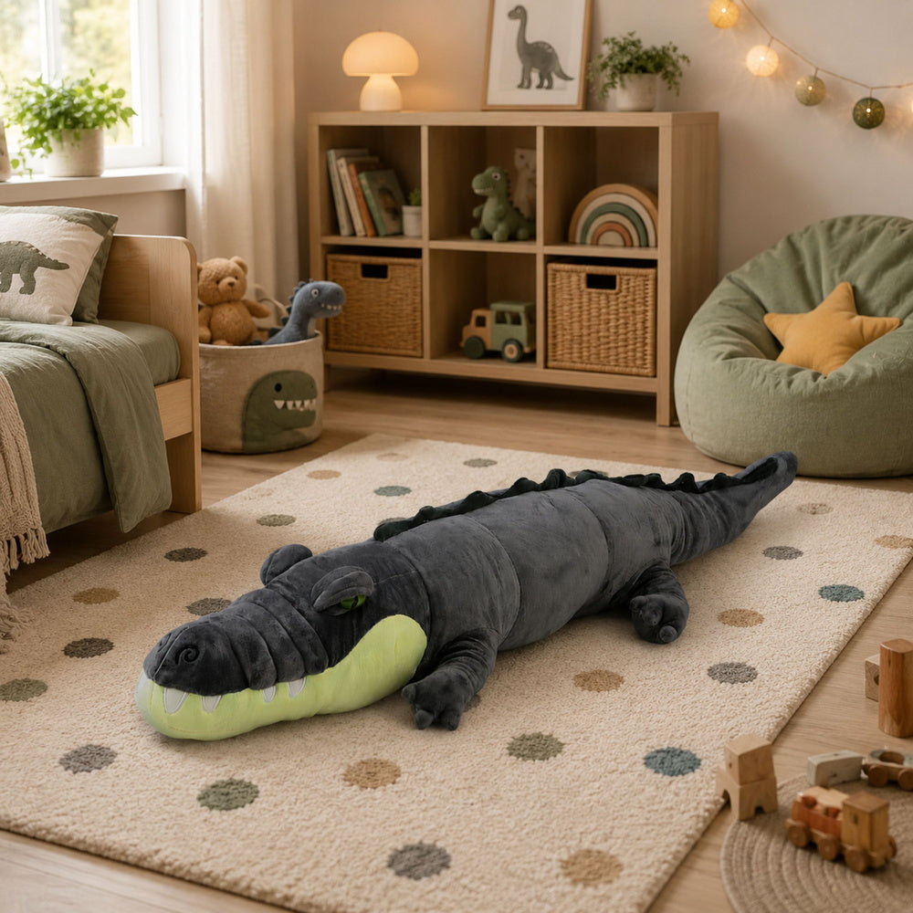 Plush Crocodile Mascot Cuddly Toy Realistic Gray 90 cm