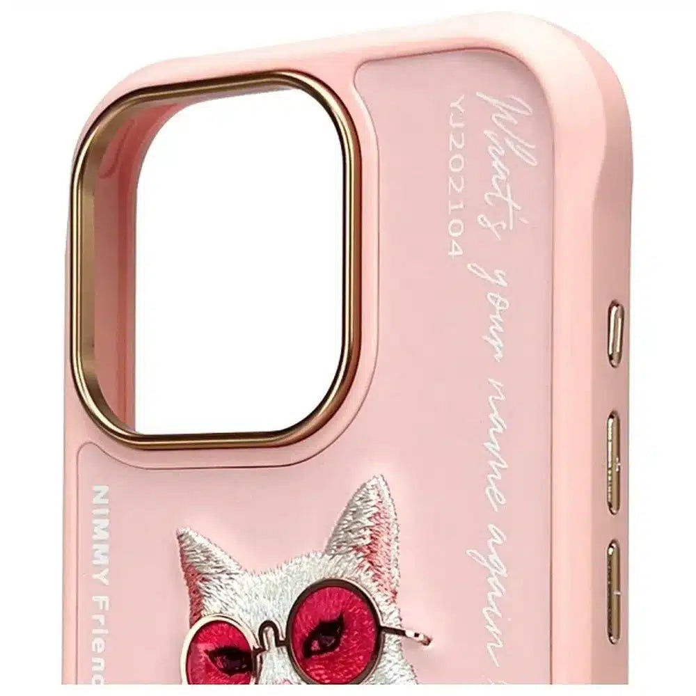 NIMMY GLASSES COOL CAT kryt na iPhone 16 Pro, růžový