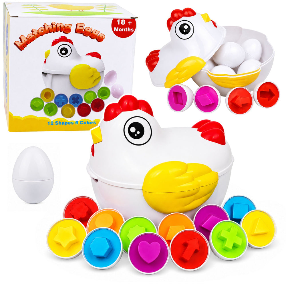Educational Hen 12 Egg Sorter Learning Shapes Colors Set