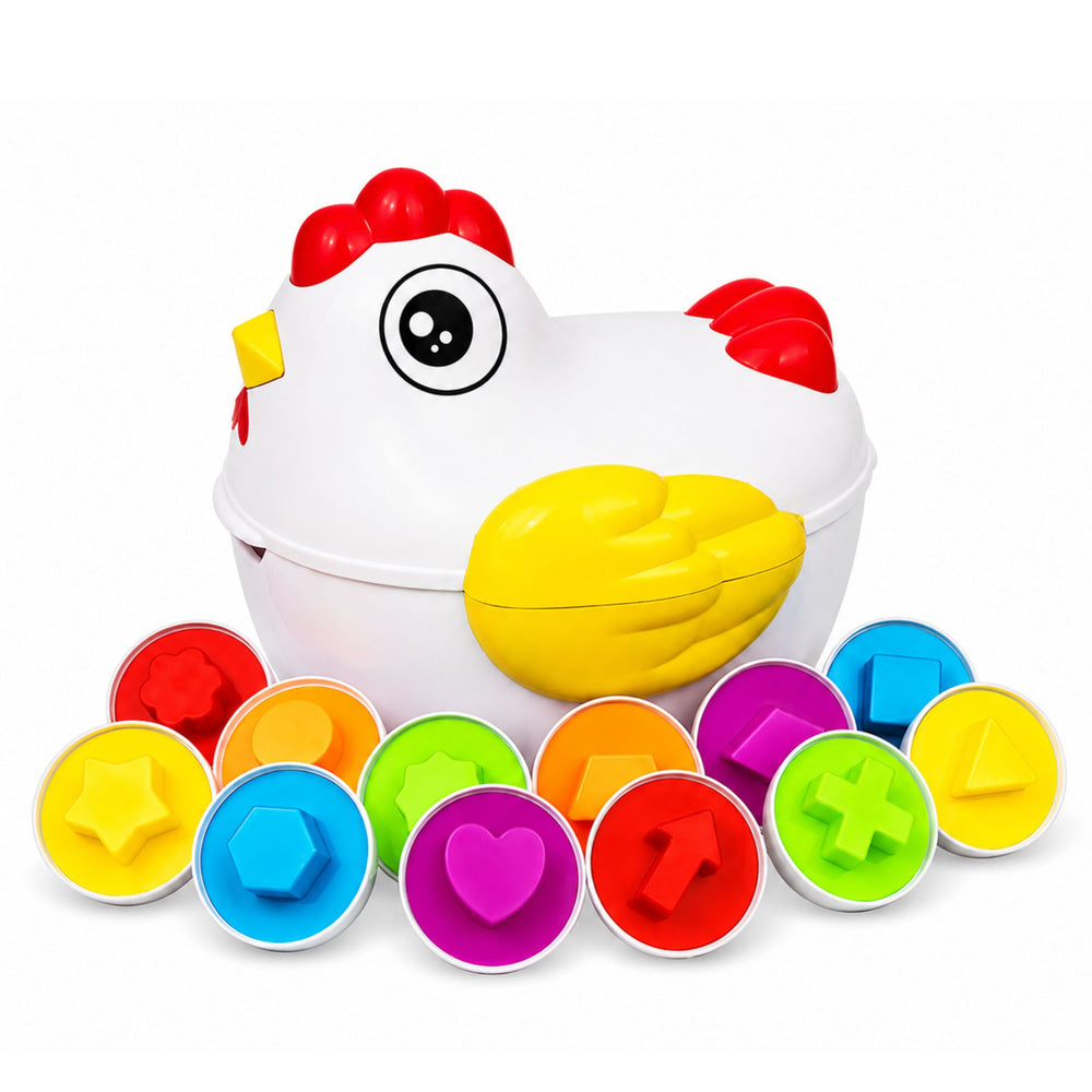 Educational Hen 12 Egg Sorter Learning Shapes Colors Set