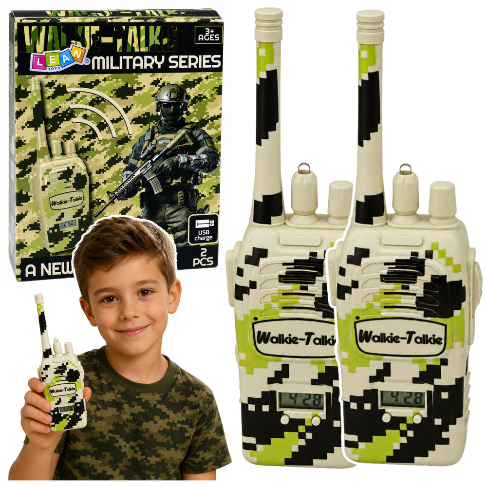 Military Walkie Talkies USB Range 200M Khaki 2 pcs.