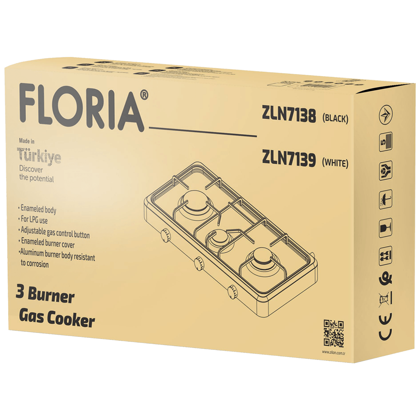 Floria Plynový vařič se 3 hořáky, bílý - ZLN7139