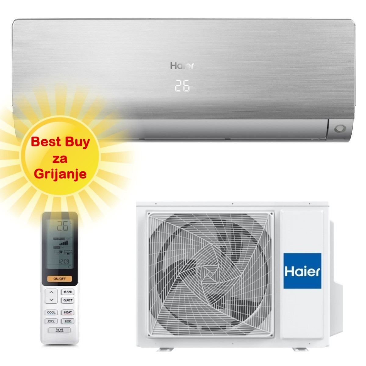 HAIER KLIMA UREĐAJ 3,5kW AS35S2SF1FA-S/1U35S2SM1FA - Flexis Plus, za prostor do 35m2, A+++ energetska klasa