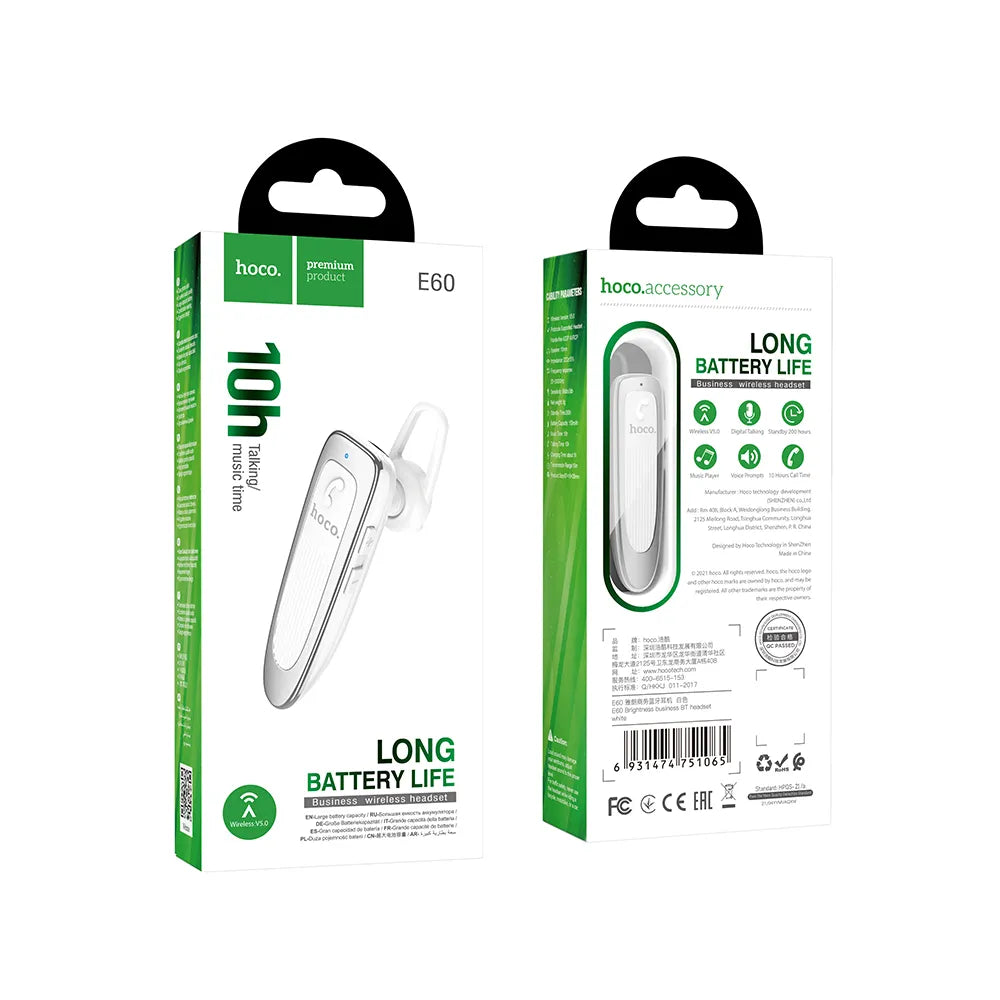 HOCO E60 bezdrátové Bluetooth sluchátko bílé