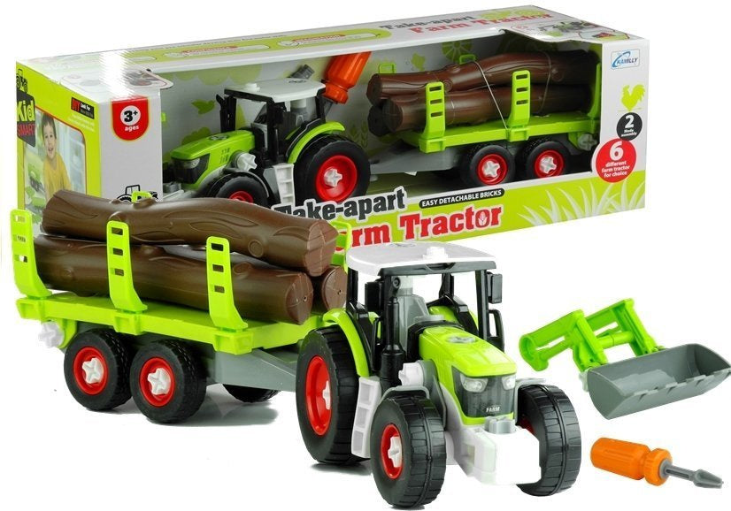 Okretni traktor s prikolicom za drva 43 cm - zeleni