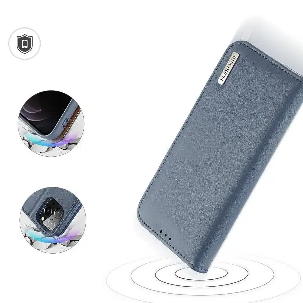 DUX DUCIS Hivo - kožené pouzdro typu kniha s kapsami na Apple iPhone 13 Pro Max modré