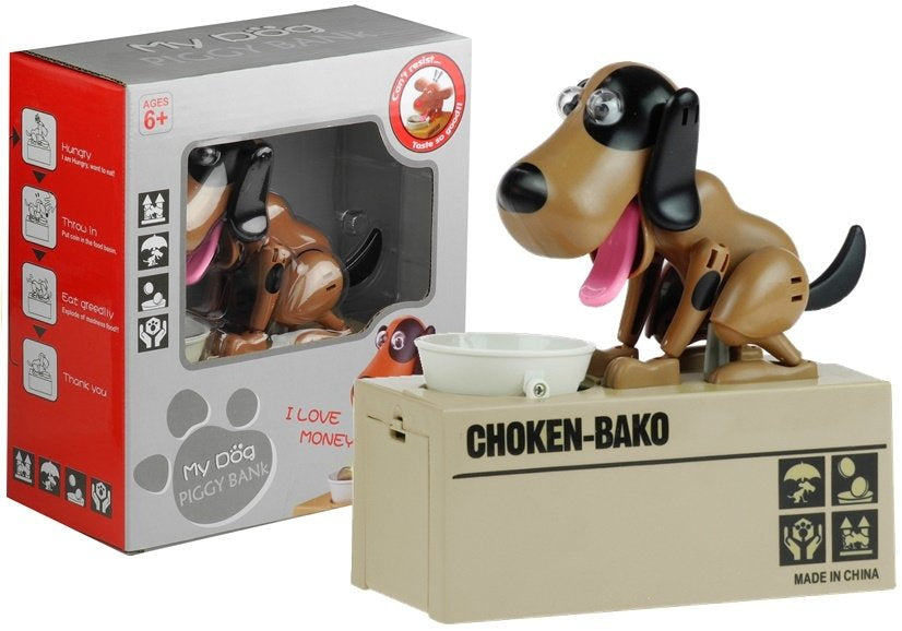 Dog Piggy Bank Robotic Coin Munching Toy Money Box Brown - Black