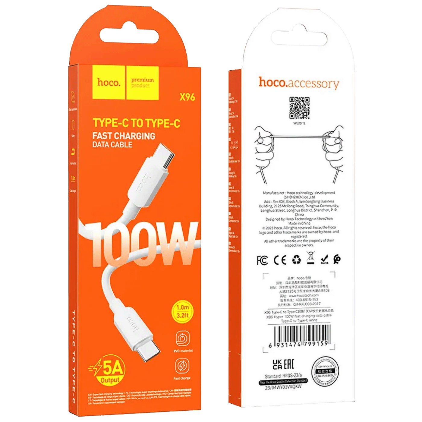 hoco. USB kabl za smartphone, type C, 100W, crna - X96 Hyper, 100W, Crni