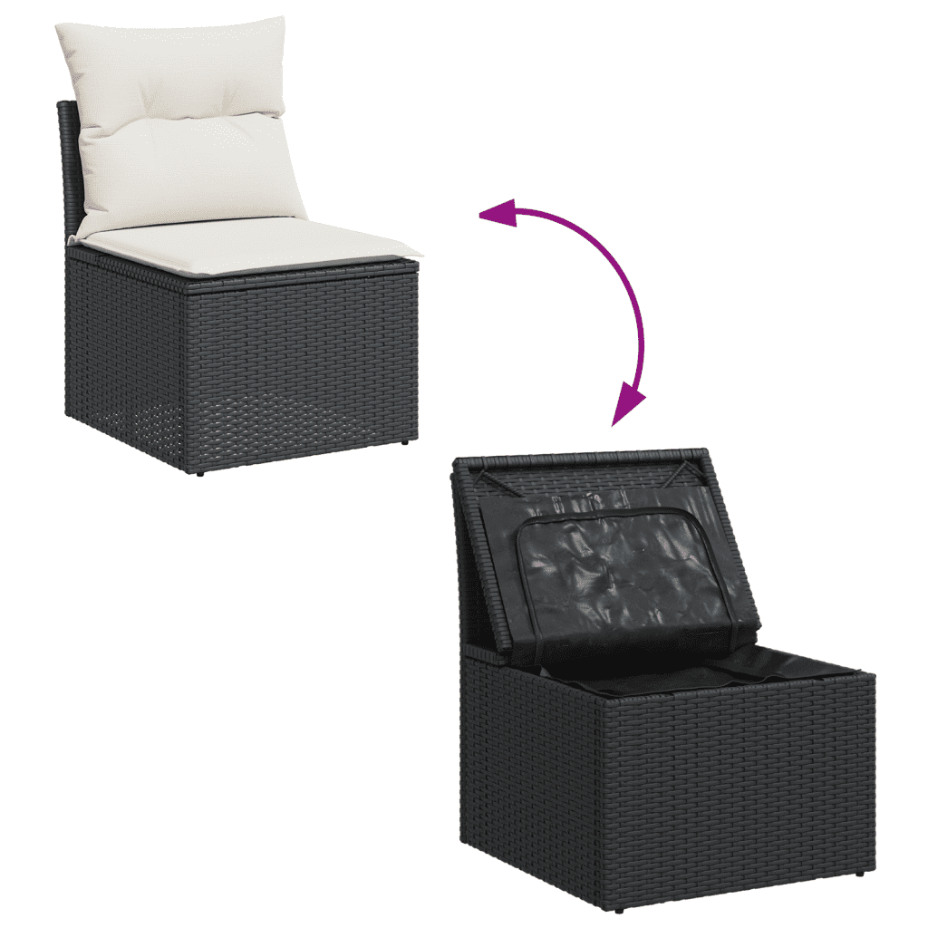 10-dijelni set vrtnih sofa s jastucima crni od poliratana Crna