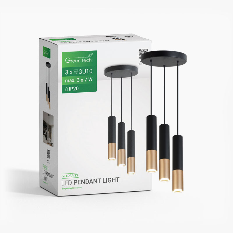 LED visilica Green Tech, GU10 X 3 kom, crna-zlatna boja