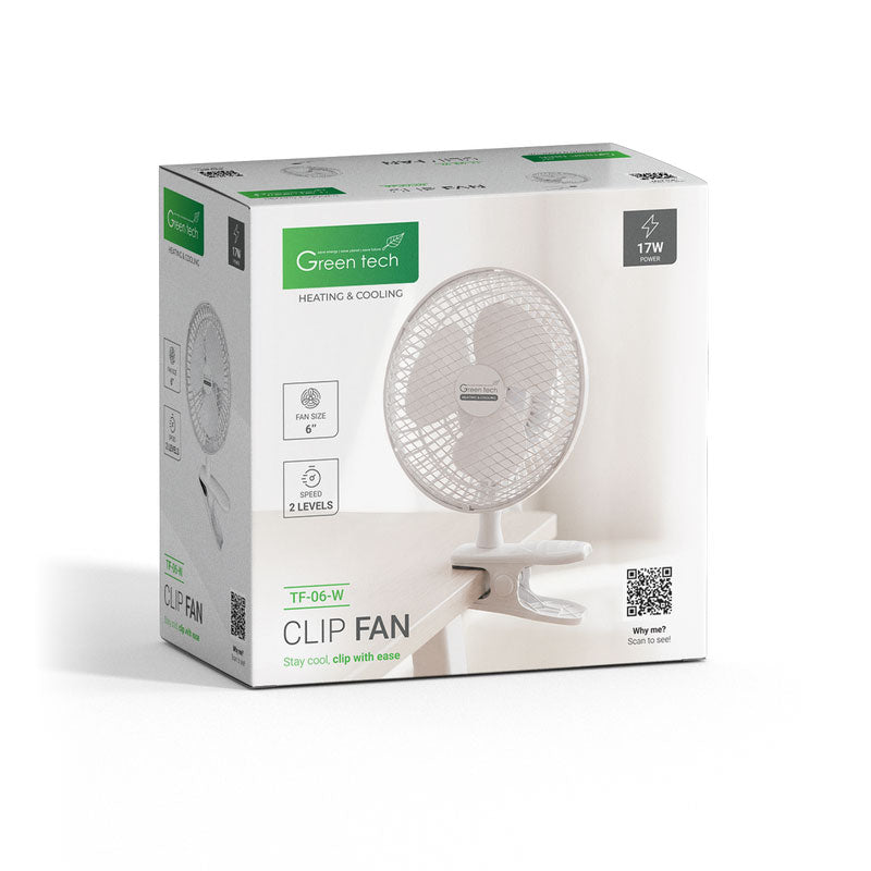 Ventilator s kopčom Green Tech 17W, 6", bijela boja