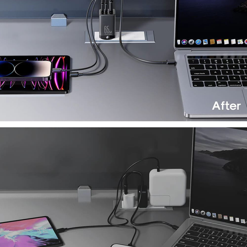 JoyRoom – Nástěnná nabíječka (TCG01) – 2 x Type-C – rychlonabíjení USB 65 W s kabelem Type-C na Type-C 100 W 120 cm – černá