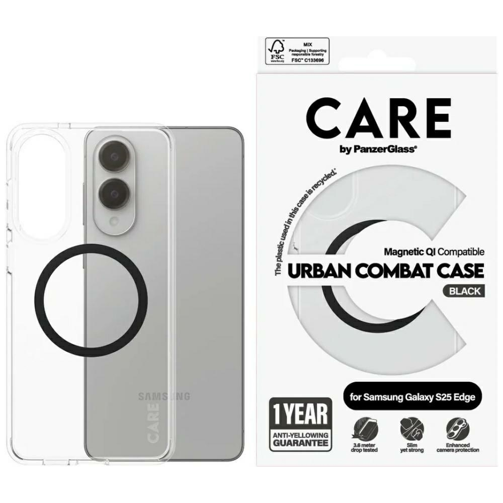 PanzerGlass CARE by ® Flagship Case Transparent Urban Combat w. Black Qi Compatible Samsung S25 Edge maska za mobitel Poklopac Prozirno