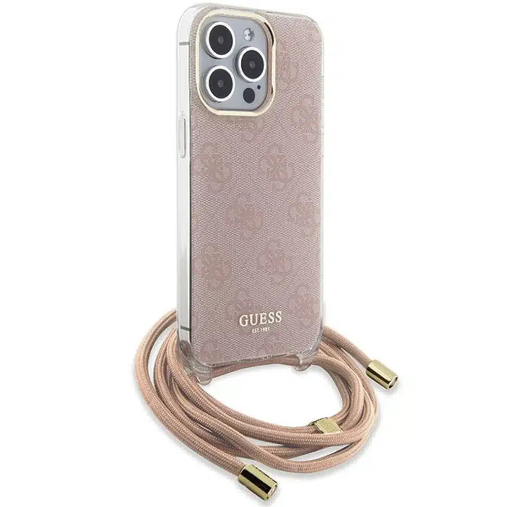 Originální kryt GUESS Hardcase GUHCP15XHC4SEP pro iPhone 15 Pro Max (Crossbody Cord 4G Print / růžový)