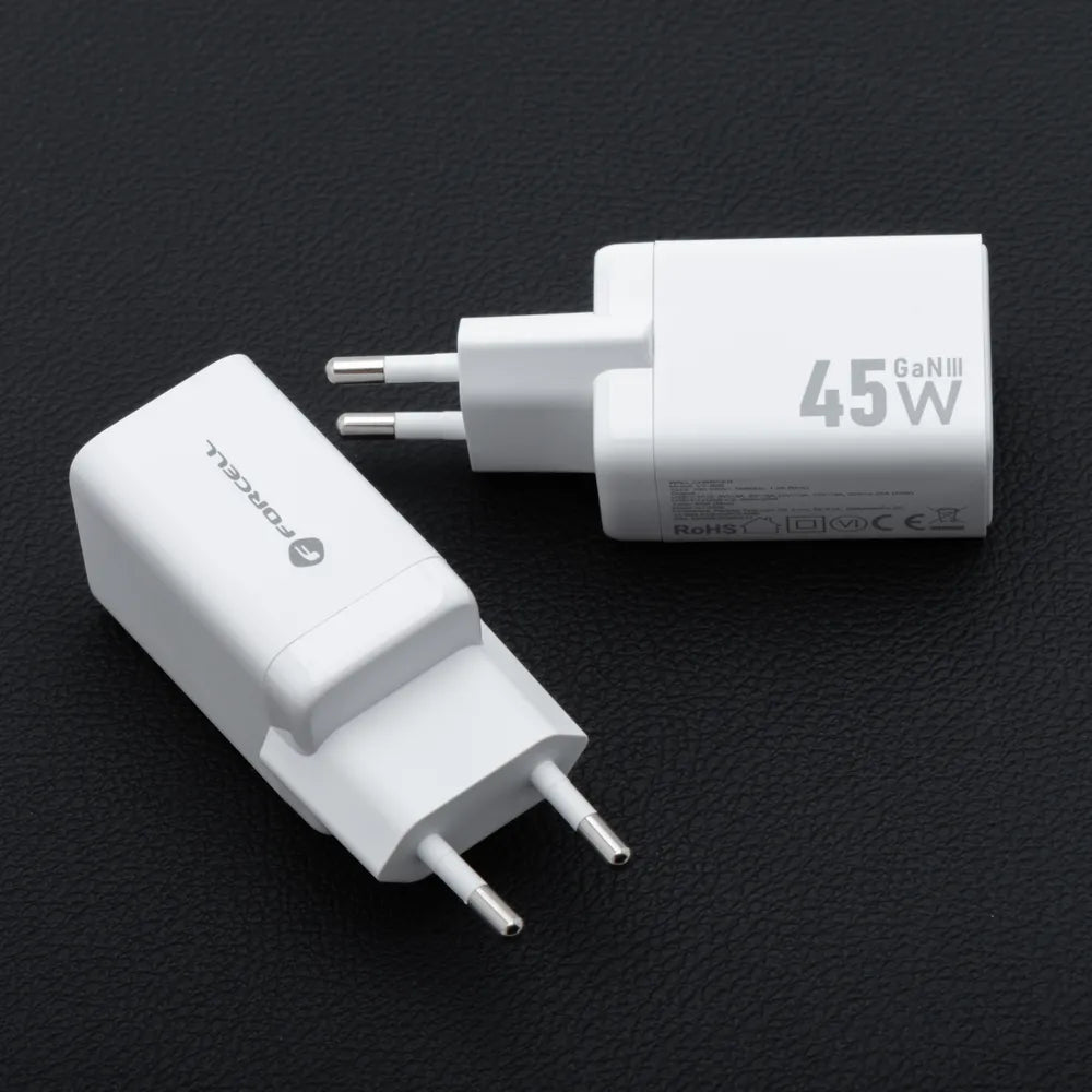 Nabíječka na telefon Forcell F-Energy Mini GaN III 2 x USB C PD QC4.0 45W VT-36B bílá