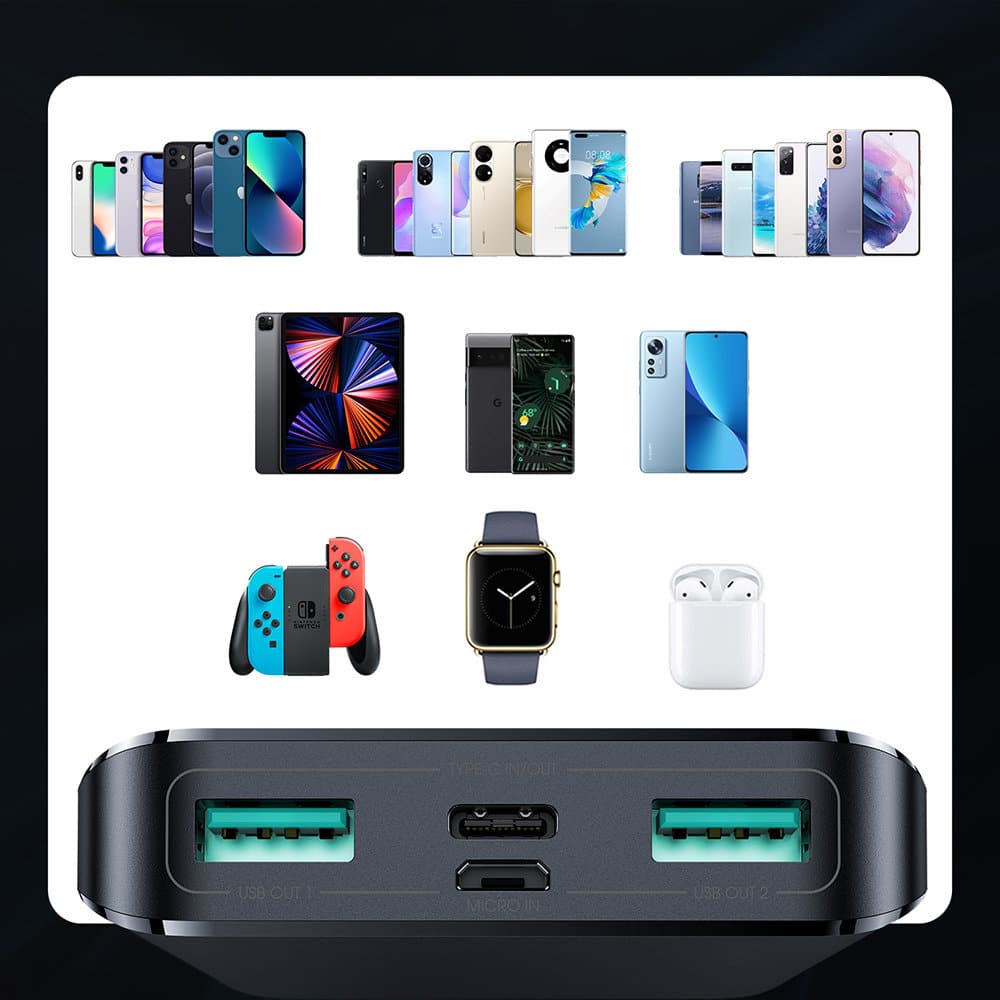 JoyRoom - Powerbanka (JR-T013) - 2x USB- Type-C- Micro-USB - s velkým digitálním displejem- 15W- 10000mAh - černá