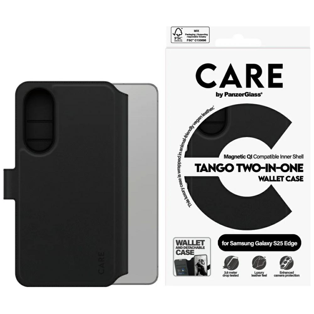 PanzerGlass CARE by ® Feature Case Tango Two-in-One Wallet w. Qi-Compatible Samsung S25 Edge maska za mobitel Poklopac Crno