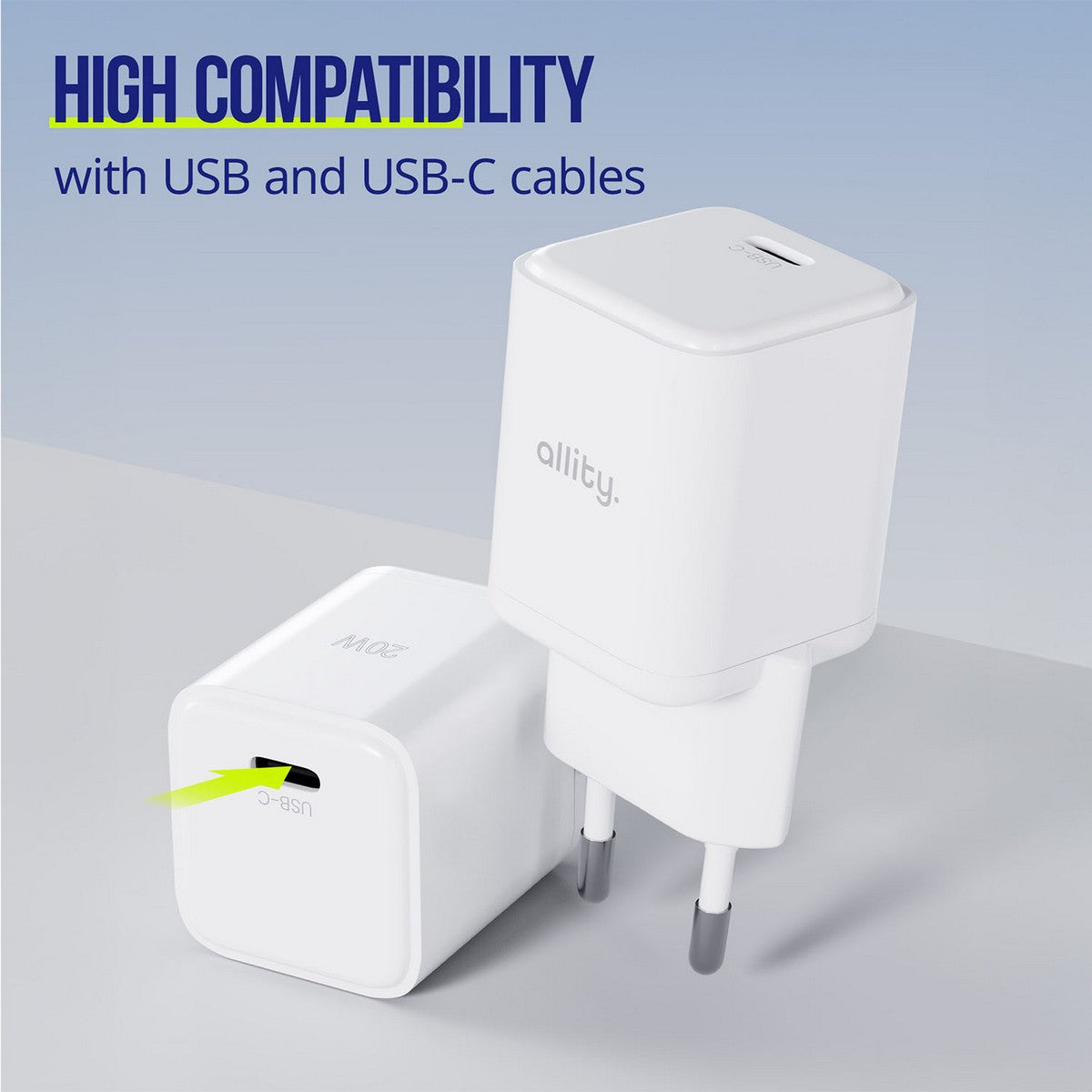 ALLITY zidni punjač GaN PD QC ATC-01-20WC 1x USB-C 20W bijeli