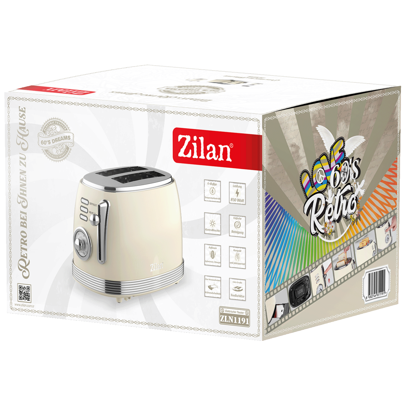 Zilan Toster, 2 otvora za kruh, 6 nivoa grijanja, 850W, Retro - ZLN1191