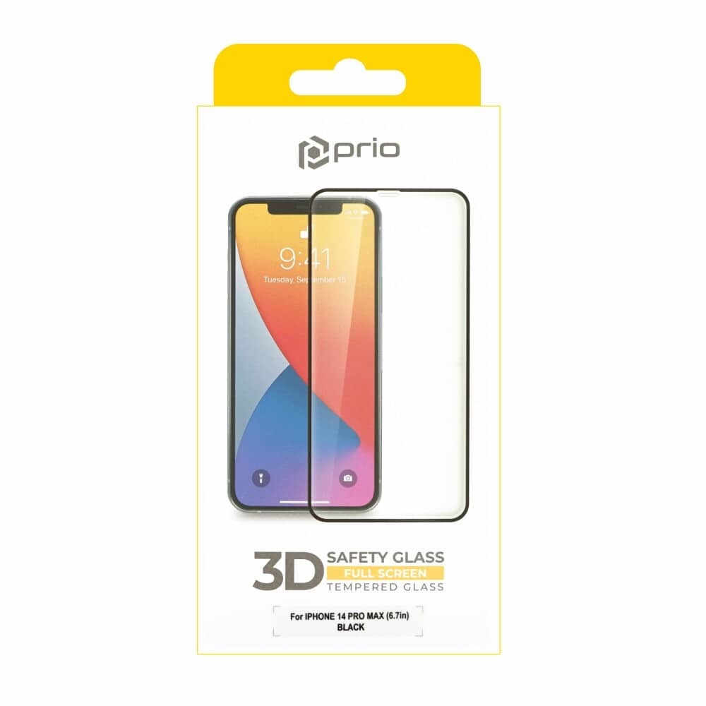 Prio 3D zaštitno staklo od kaljenog stakla za iPhone 14 Pro Max (6,7 inča) crno
