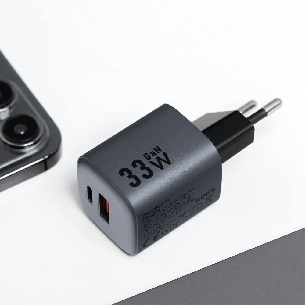 Nabíječka na telefon Forcell F-Energy GaN USB C + USB A QC4.0 PD 3A 33W VT-31 šedá
