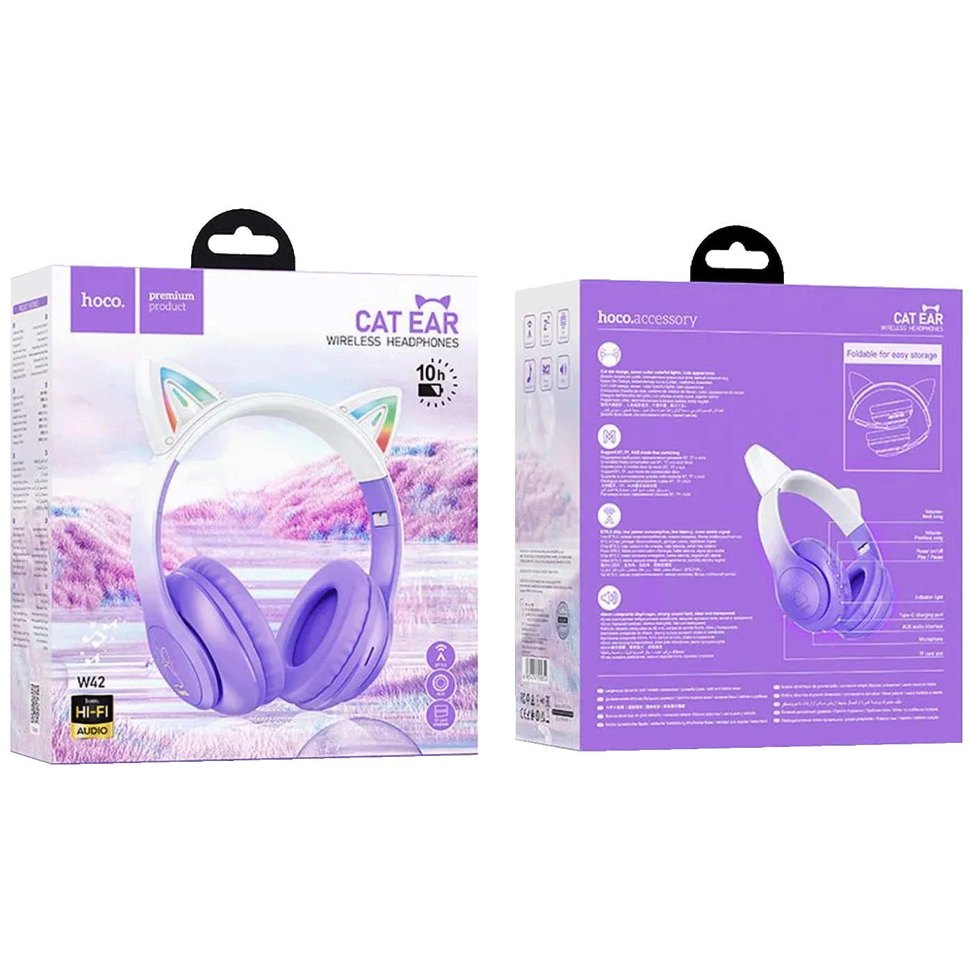 hoco. Bezdrátová sluchátka s mikrofonem, Bluetooth - W42 Cat Ears, Purple Grape