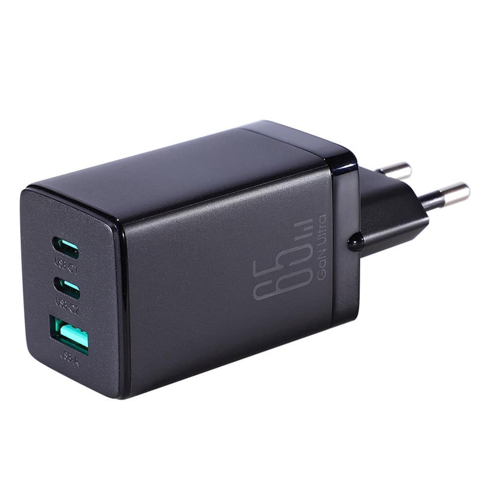 JoyRoom – Nástěnná nabíječka (TCG01) – 2 x Type-C – rychlonabíjení USB 65 W s kabelem Type-C na Type-C 100 W 120 cm – černá