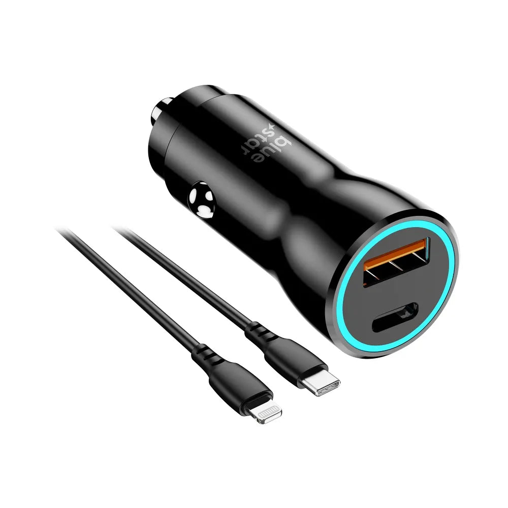 Nabíječka do auta Blue Star 25 W (PD, QC 3.0, AFC) s konektorem USB-C a kabelem USB-C na Lightning 3A