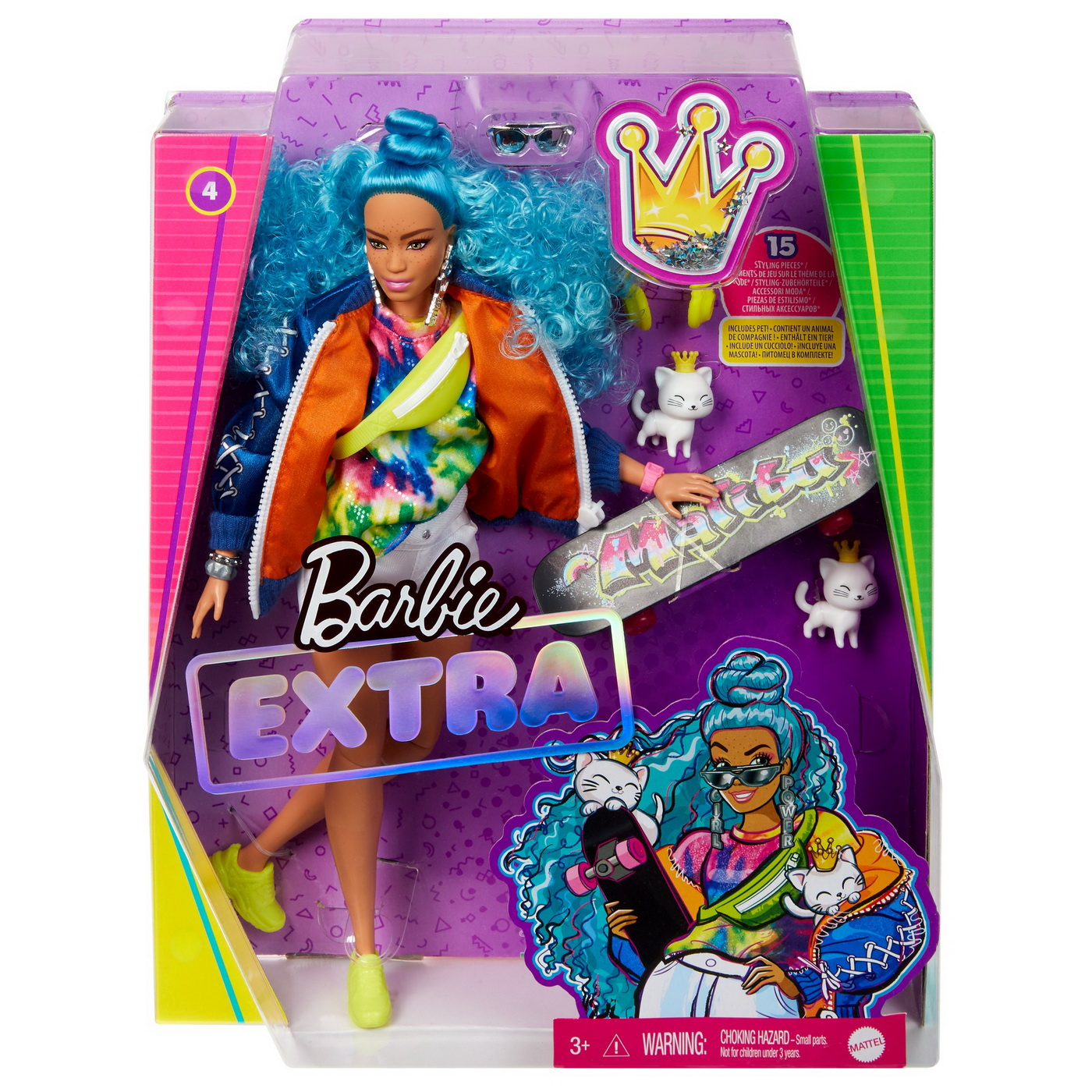 Barbie Extra Doll #4 with Skateboard & 2 Kittens