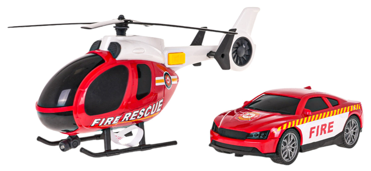 Helicopter + Fire Department Car Set