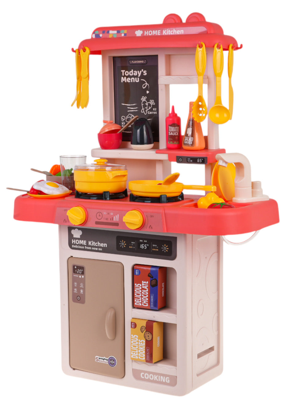 Dječja kuhinja za igru Kitchenette sasvjetlosnim - 43 elemenata - roza