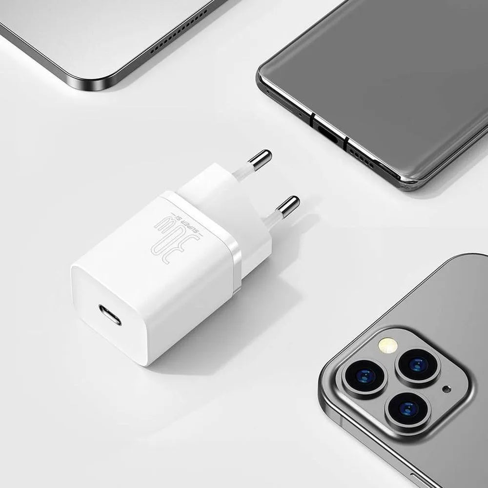 BASEUS nástěnná nabíječka Type-C Super Si Quick Charger IC PD 30W bílá CCSUP-J02/CCCJG30CE